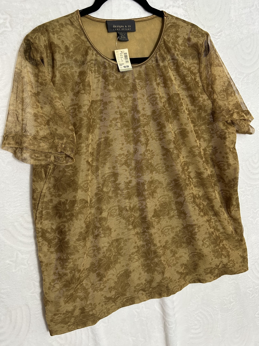 Lane Bryant Gold Floral Sheer Short Sleeve Top